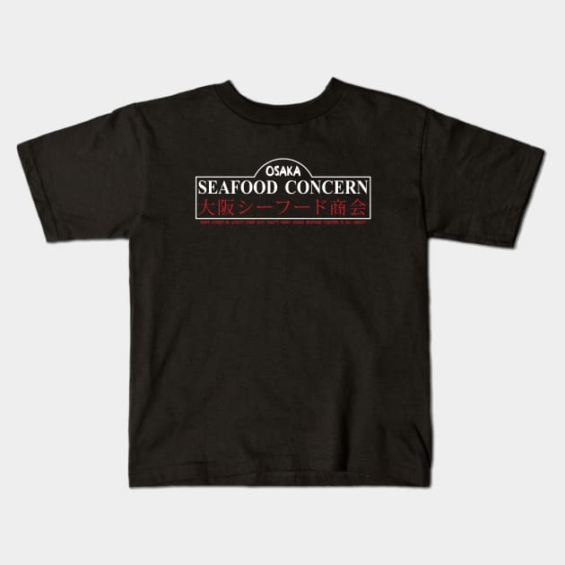 Osaka Seafood Concern (WhiteText) Kids T-Shirt by Roufxis